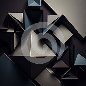 Geometric composition featuring an array of three-dimensional shapes, in