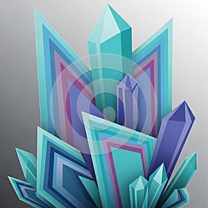 Geometric composition featuring crystal like structures with sharp angular