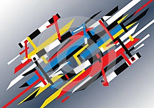 Geometric composition featuring intersecting lines and shapes in bold