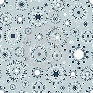 Geometric composition with lines of concentric circles of different sizes. Seamless pattern