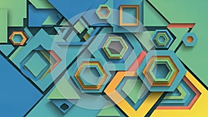Geometric composition with overlapping polygons including hexagons and