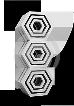 Geometric composition with three stacked hexagonal shapes