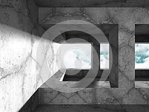 Geometric concrete architecture. Empty room modern design background