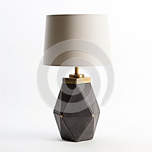 Geometric Concrete Table Lamp With Gold Accent And White Shade photo