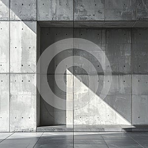 Geometric Concrete Wall with Sunlight and Shadow in Industrial Style