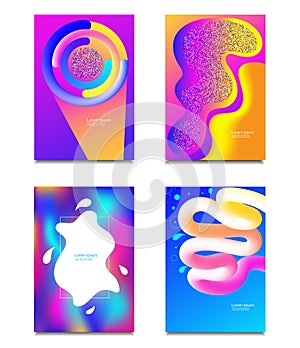 Geometric covers set. Round gradient shapes composition. Cool modern neon color. Abstract fluid shapes with glitter.Liquid and flu