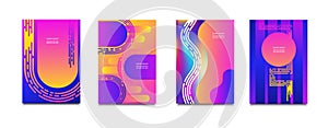 Geometric covers set. Round gradient shapes composition. Cool modern neon color. Abstract fluid shapes. Liquid and fluid poster. F