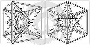 Geometric Creation Of Cube And Pyramid On Its Six Sides Vector