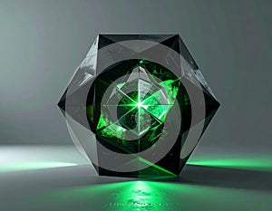 Geometric Crystal with a Glowing Green Core