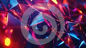 Geometric crystal pattern reflecting blue and red light