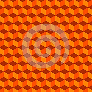 Geometric cube Vector Pattern. Orange Background.