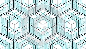 Geometric cubes abstract seamless pattern, 3d vector background.