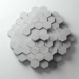Geometric 3D design featuring an array of interconnected hexagonal tiles in varying