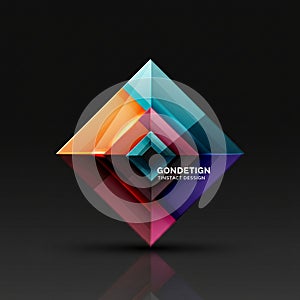 A geometric 3D diamond shape, composed of smaller interlocking triangles and