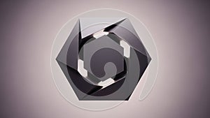 Geometric 3D shape with a hexagonal pattern featuring a dark metallic material