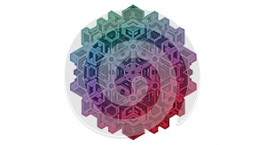 Geometric 3D structure featuring intricate, interconnected hexagons and cubes.
