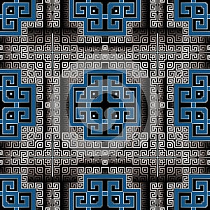 Geometric 3d vector seamless pattern. Greek ornamental modern background. Surface repeat backdrop. Abstract greek key meanders 3d