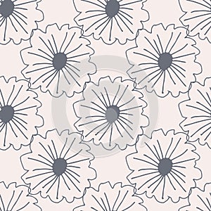 Geometric daisy flowers seamless pattern on light pink background