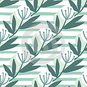 Geometric dandelion flowers in orande tones on seamless pattern on black stripe