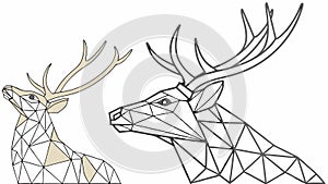 Geometric Deer Head Pair, Abstract Wildlife Art, vector design Generative AI photo