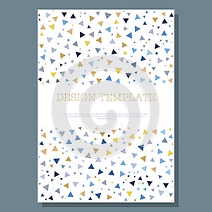 Geometric design of colored triangles. Layout for the design of the cover, banner, poster, postcard and corporate design. The idea