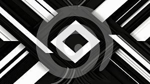 A geometric design composed of black and white lines and shapes.