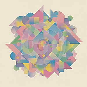 Geometric design featuring an array of overlapping shapes including