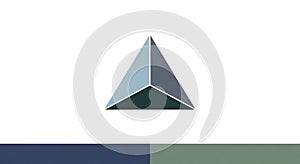 A geometric design featuring a 3D triangular shape with gradient transitions. The