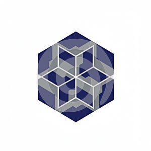 Geometric design featuring a hexagonal shape composed of interconnected cubes.