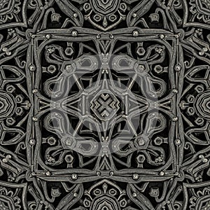 Geometric design featuring interlocking metallic elements in a symmetrical