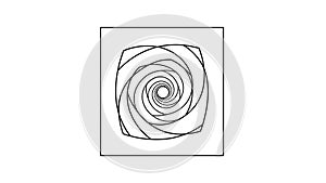 A geometric design featuring a spiral pattern inside a square outline