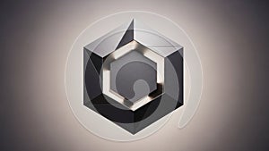 Geometric design featuring a three dimensional hexagon composed of