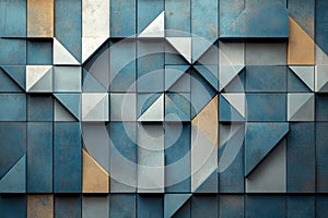 Abstract Geometric Blue and Beige 3D Wall Panel Texture