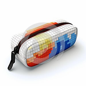 Colorful Pixelated Pencil Case With Sun Design - Stock Illustration