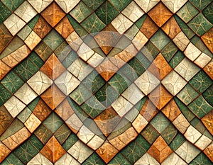 Geometric Diamond Pattern in Green Brown and Beige Tones with Intricate Weaving Texture