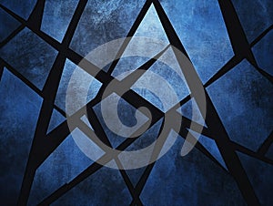 Geometric Elegance. Abstract background featuring intersecting black lines and sharp-edged geometric shapes over a dark blue