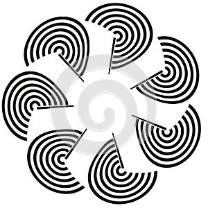 Geometric fan pattern. Concentric circle array. Abstract radial design. Vector curve element.
