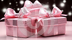 Geometric Fantasy Valentines Day Gift Box on Abstract 3D Pink Background with Bokeh and Copy Space