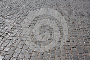 A typical Italian pavement: Sampietrini or Sanpietrini. Black and white. photo