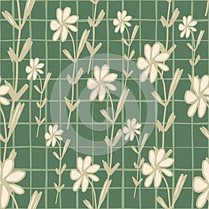 Geometric flowers seamless pattern in sketch style. Vintage floral wallpaper