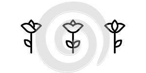 Geometric flowers shapes icon set. Minimalist flower symbols. Black outline. Vector illustration, flat design