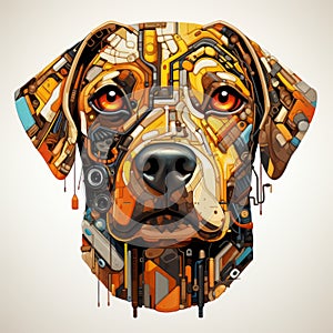 Geometric Fragmentation: Detailed Cubist Dog Illustration