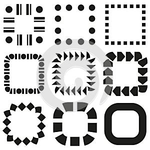 Geometric frame collection. Abstract Vector borders. Assorted shape elements. Decorative outline set.