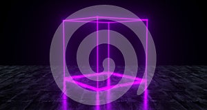 Geometric Futuristic Sci-fi Neon Primitive Cube Light On Dark Gr