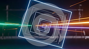 A geometric, glowing square pattern, composed of concentric