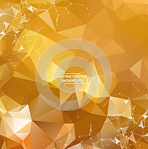 Geometric Gold orange Polygonal background molecule and communication. Connected lines with dots. Minimalism background. Concept