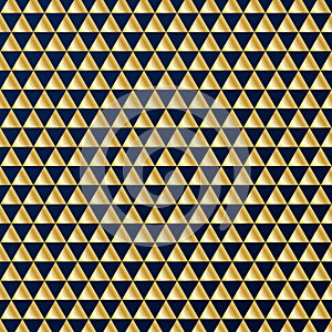 Geometric gold triangles luxury seamless pattern on dark blue background. Gold and blue colors design elements for elegant festive