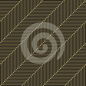 Geometric golden color seamless pattern black background. Zig zag graphic print. Vector line texture. Modern swatch wrapping paper