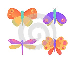 Geometric gradient butterflies and insects vector illustration