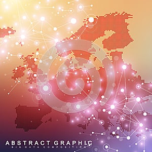 Geometric graphic background communication with Europe Map. Big data complex with compounds. Perspective backdrop